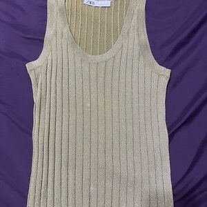 Zara Metallic Gold Ribbed Tank Top
